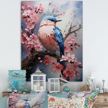 Blue bird among florals - Bird Home Decor Art